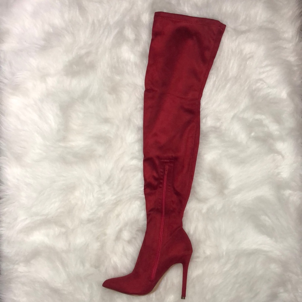 Red Velvet Thigh High Boots